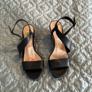 Cole Haan Black Leather Wedge Sandals